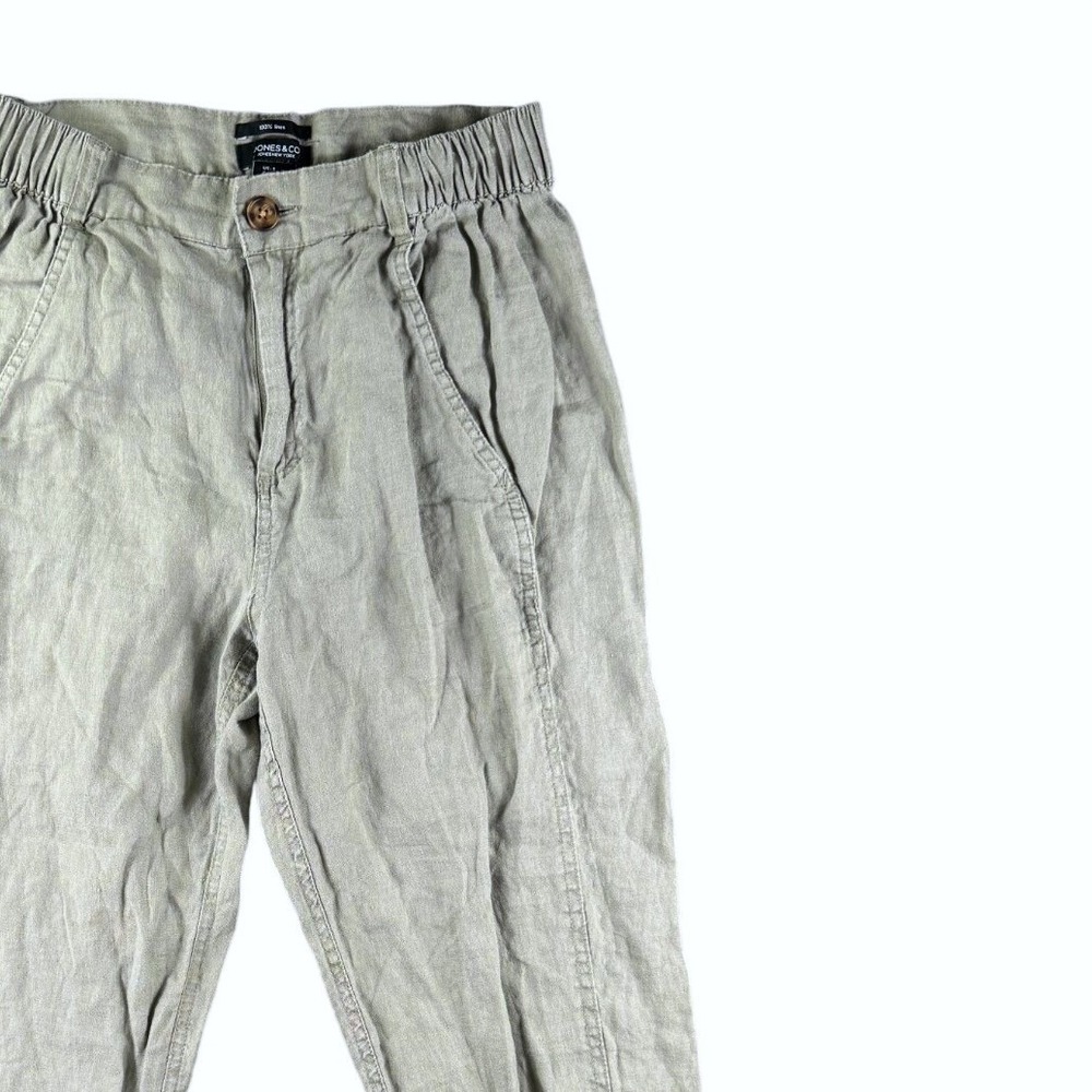 Jones Co Linen Pants Women S Cropped Baggy Beach Beige Resort Travel Pockets